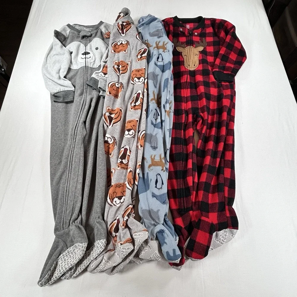 4 Boys Footie Pajamas Sleepwear 3T Carters Reindeer Tiger Sea Animal